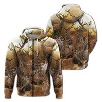 Deer graphic pullover hoodie in cream with front kangaroo pocket and drawstring hood
