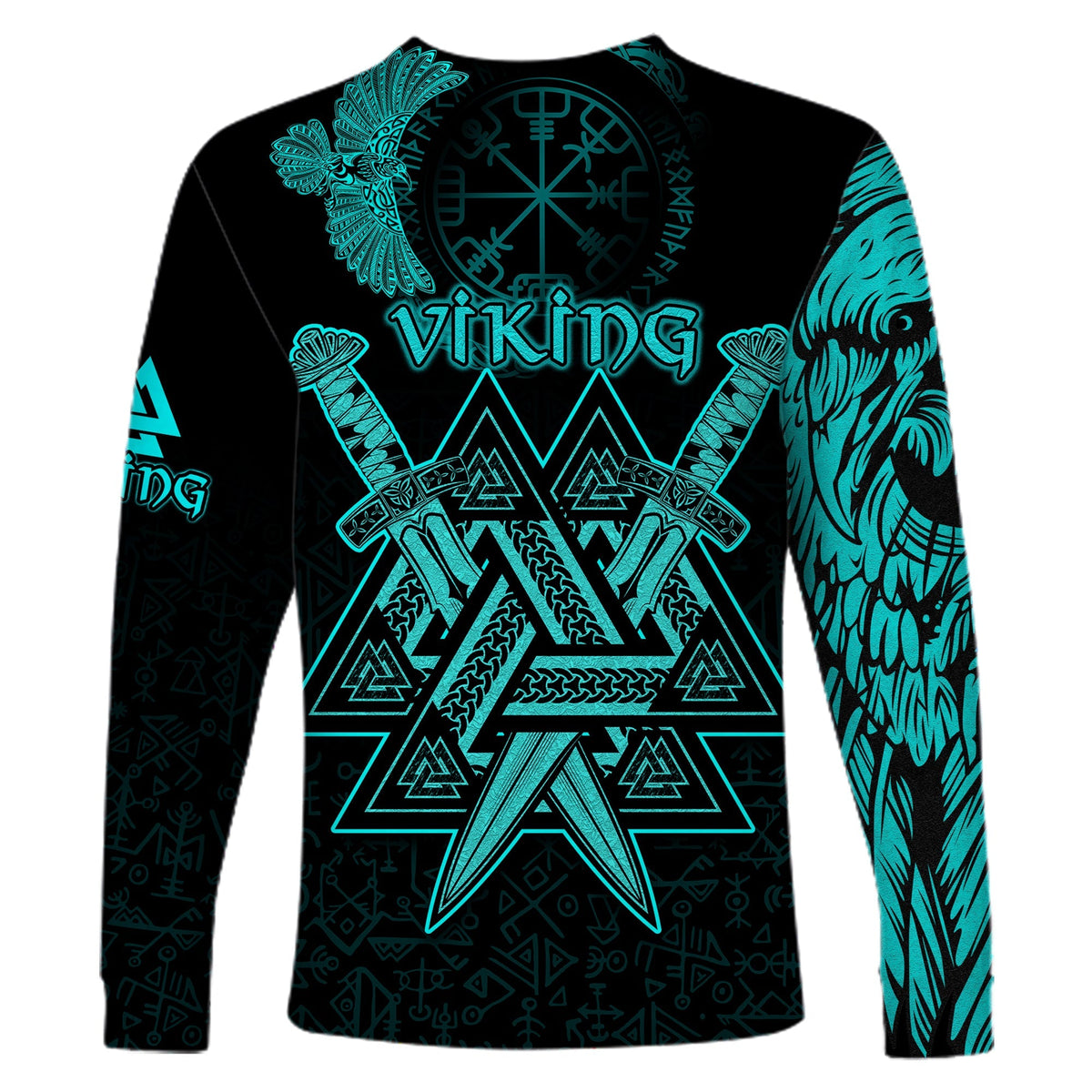 custom-viking-long-sleeve-shirt-valknut-raven-symbol-celtic-vegvisir-cyan-color