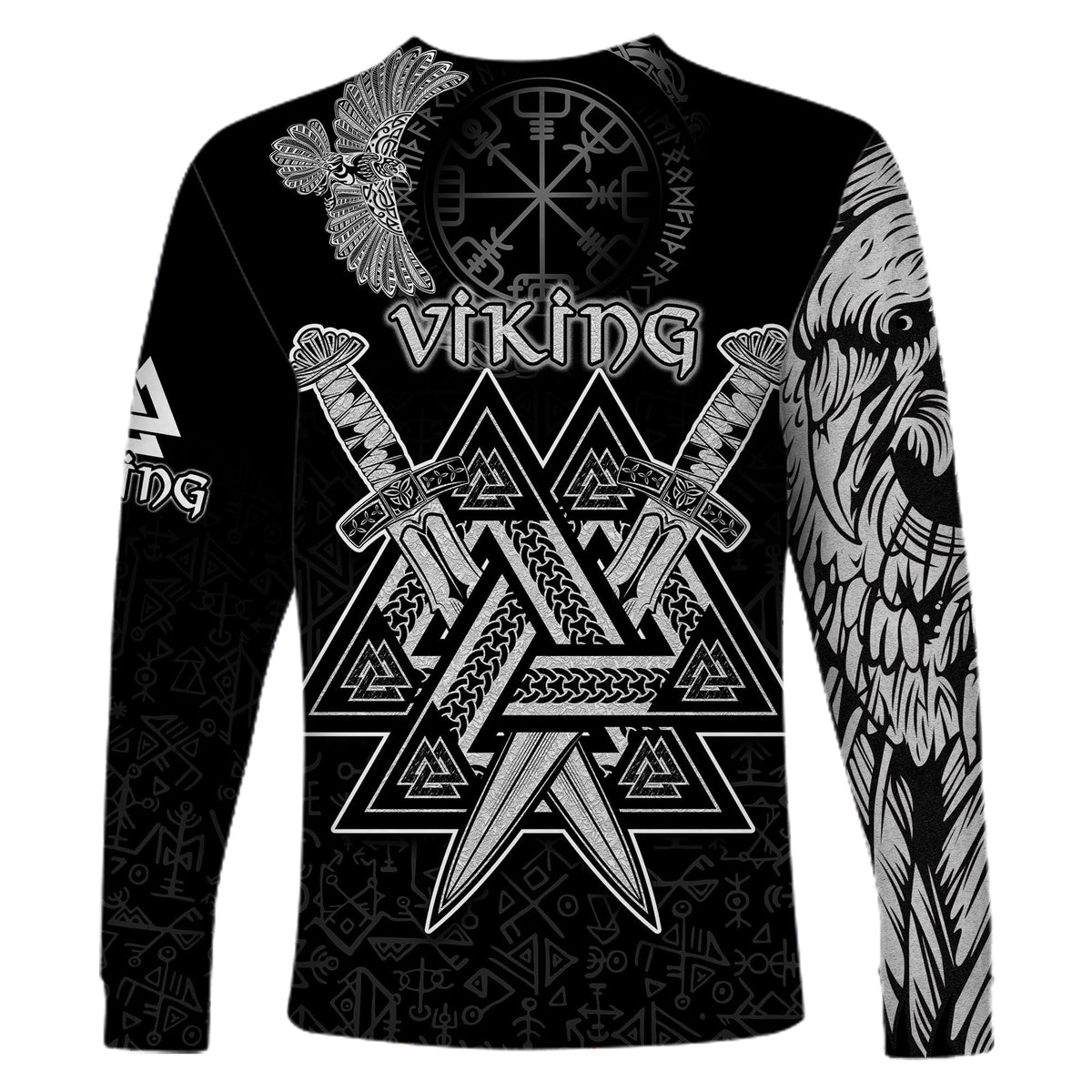 custom-viking-long-sleeve-shirt-valknut-raven-symbol-celtic-vegvisir-black-color