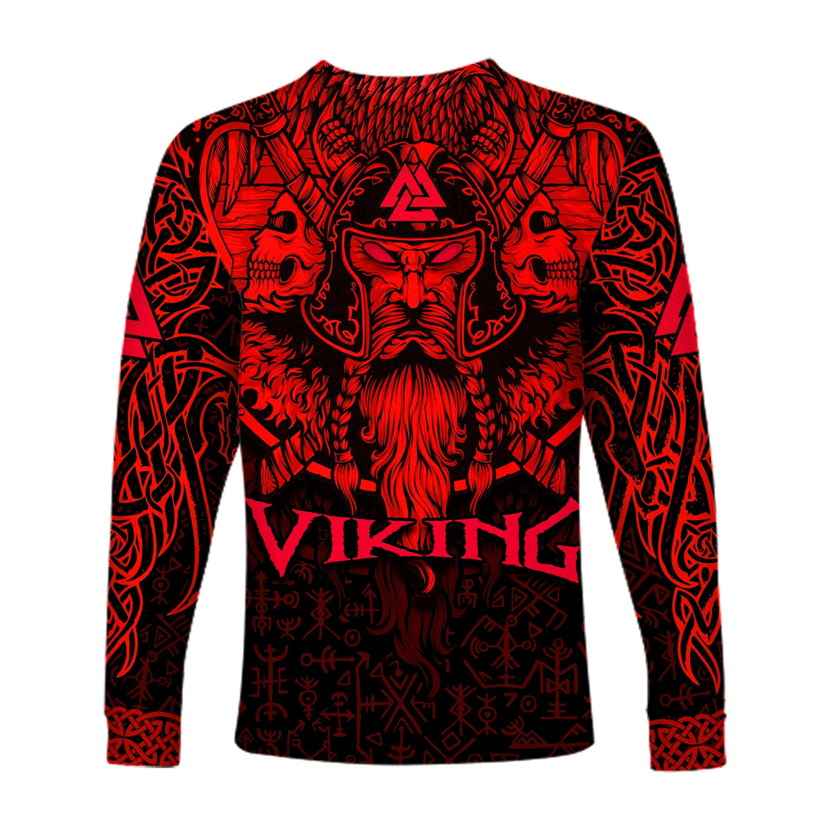 custom-viking-odin-long-sleeve-shirt-celtic-knot-viking-head-with-axes-magical-runes-signs-red-color