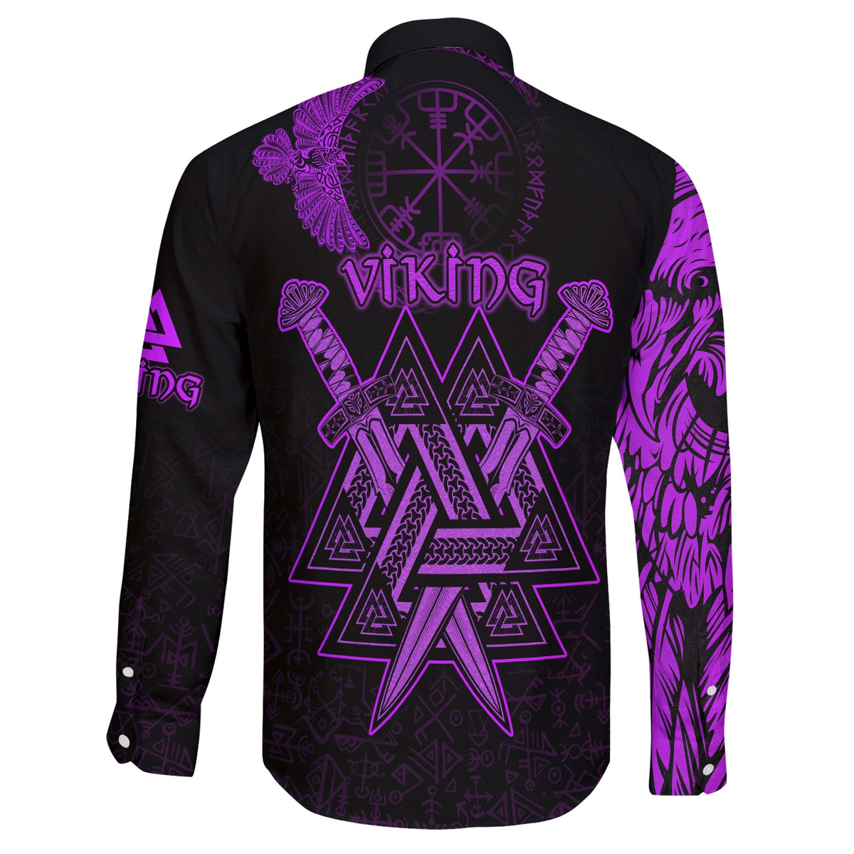 custom-viking-long-sleeve-button-shirt-valknut-raven-symbol-celtic-vegvisir-purple-color