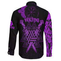 custom-viking-long-sleeve-button-shirt-valknut-raven-symbol-celtic-vegvisir-purple-color