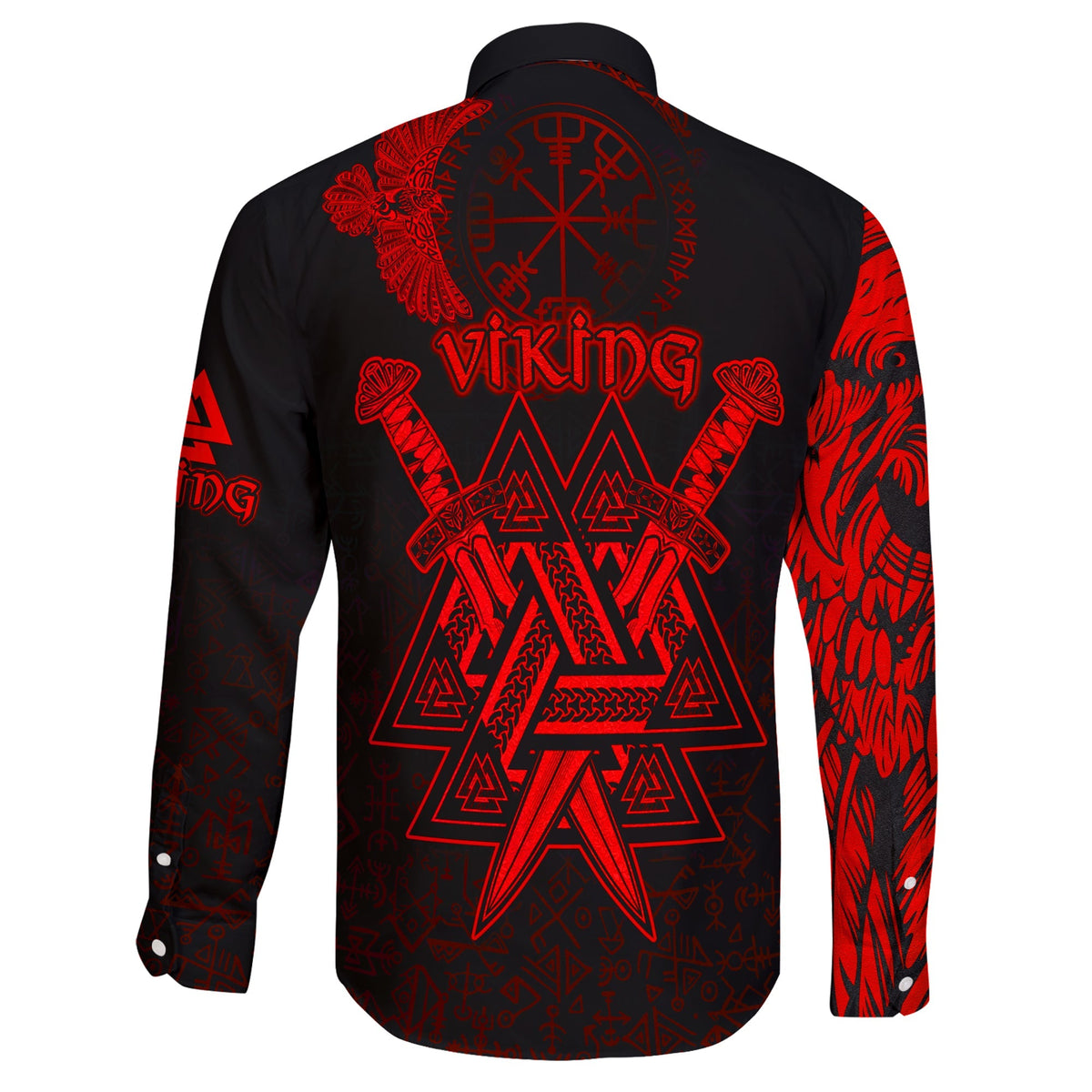 custom-viking-long-sleeve-button-shirt-valknut-raven-symbol-celtic-vegvisir-red-color