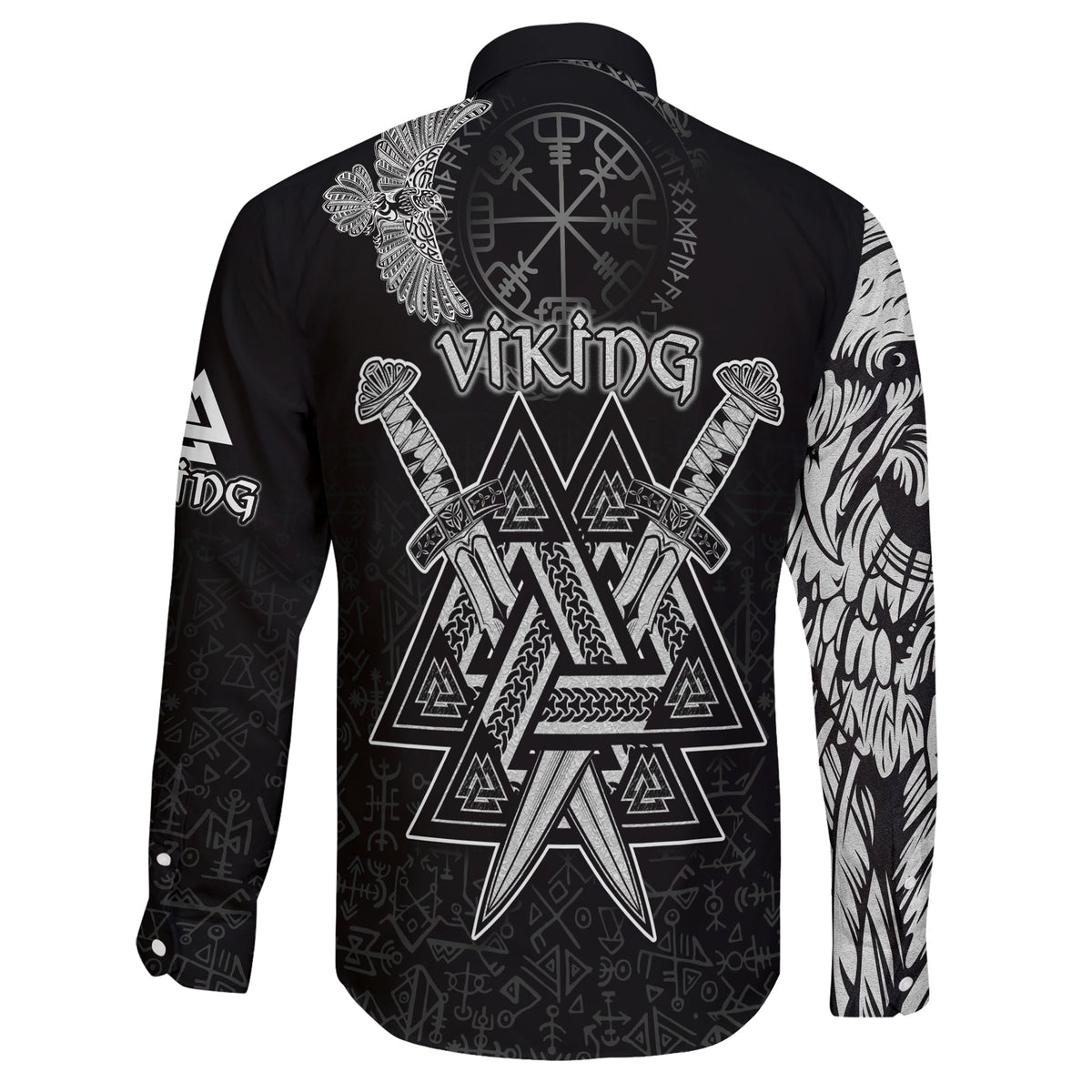 custom-viking-long-sleeve-button-shirt-valknut-raven-symbol-celtic-vegvisir-black-color