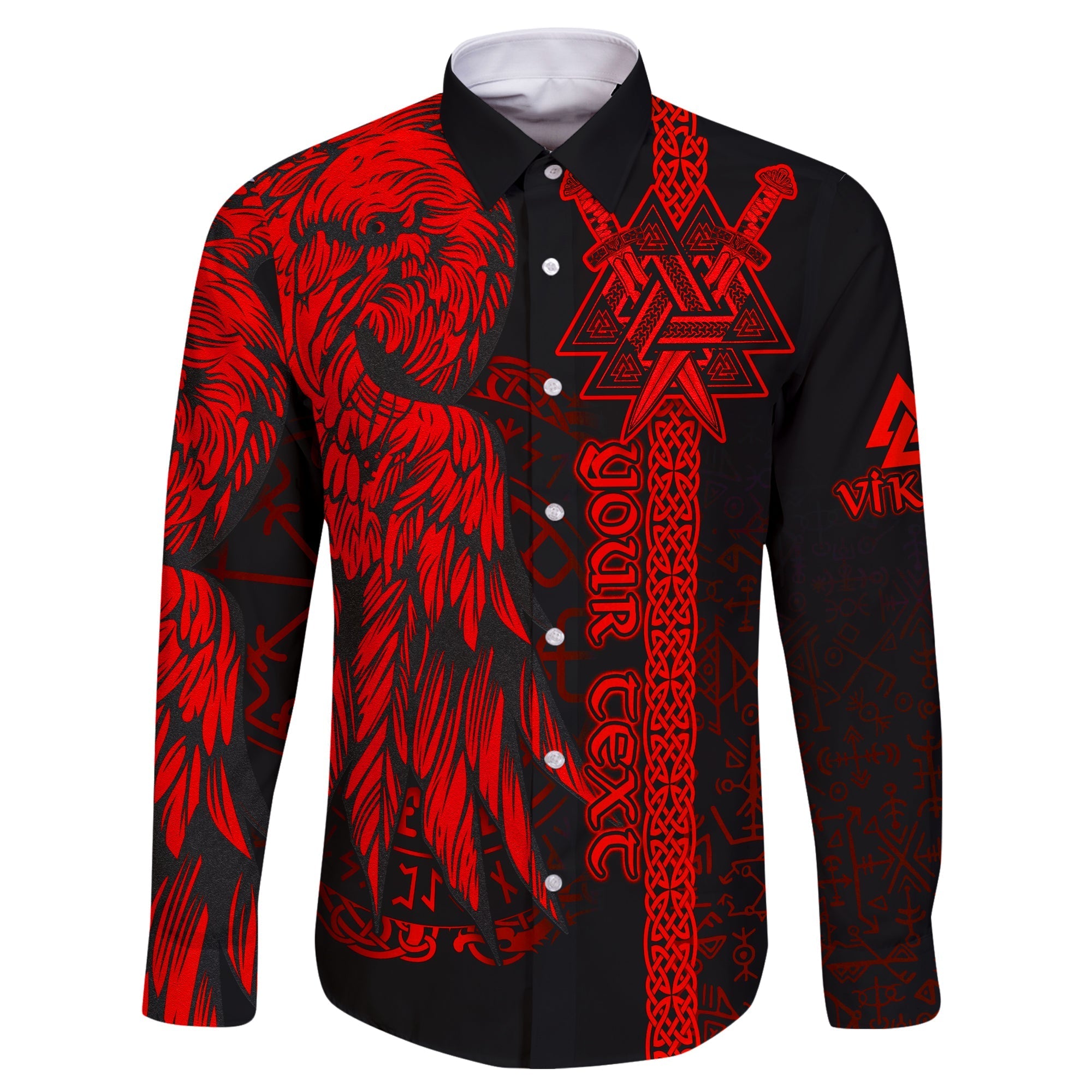 custom-viking-long-sleeve-button-shirt-valknut-raven-symbol-celtic-vegvisir-red-color