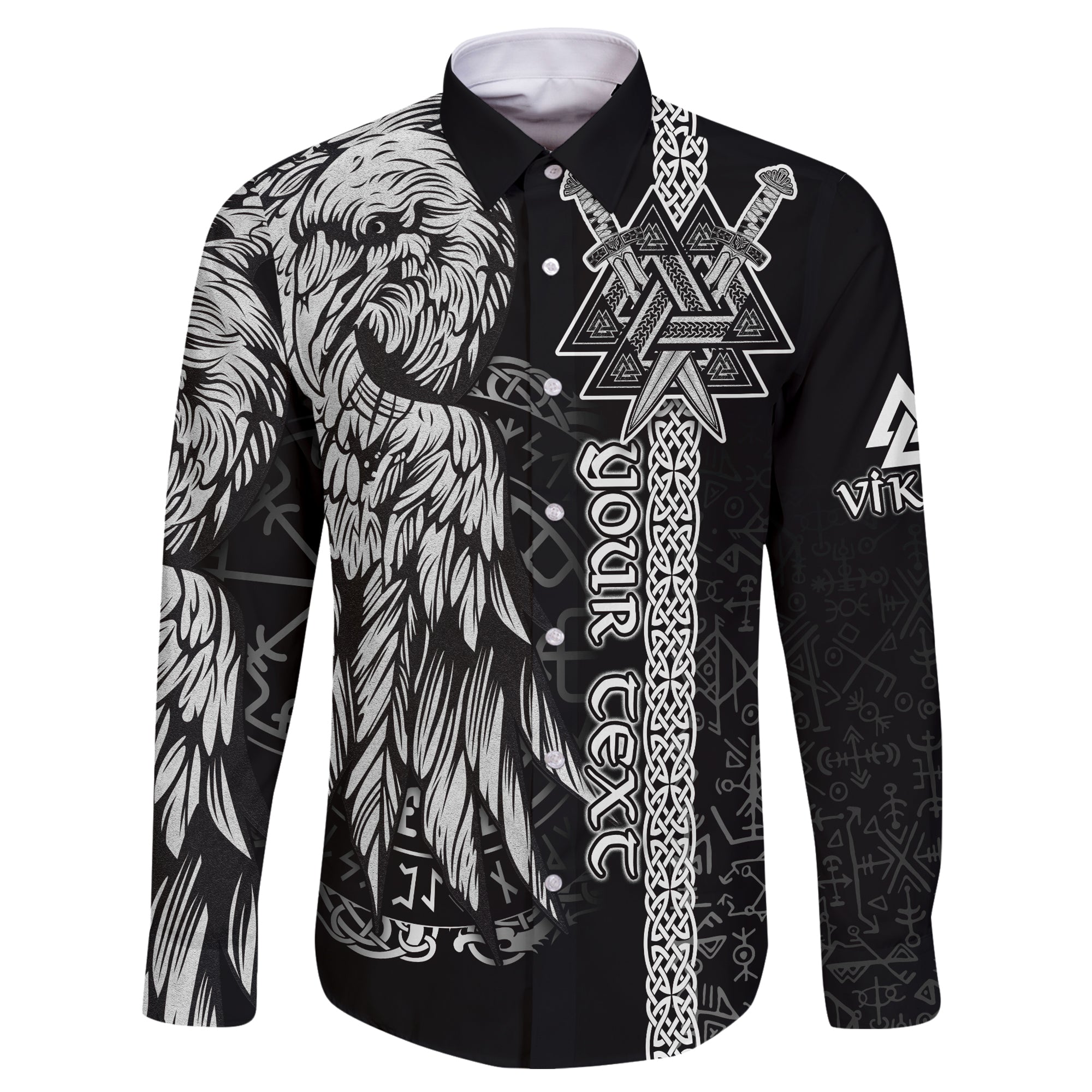 custom-viking-long-sleeve-button-shirt-valknut-raven-symbol-celtic-vegvisir-black-color