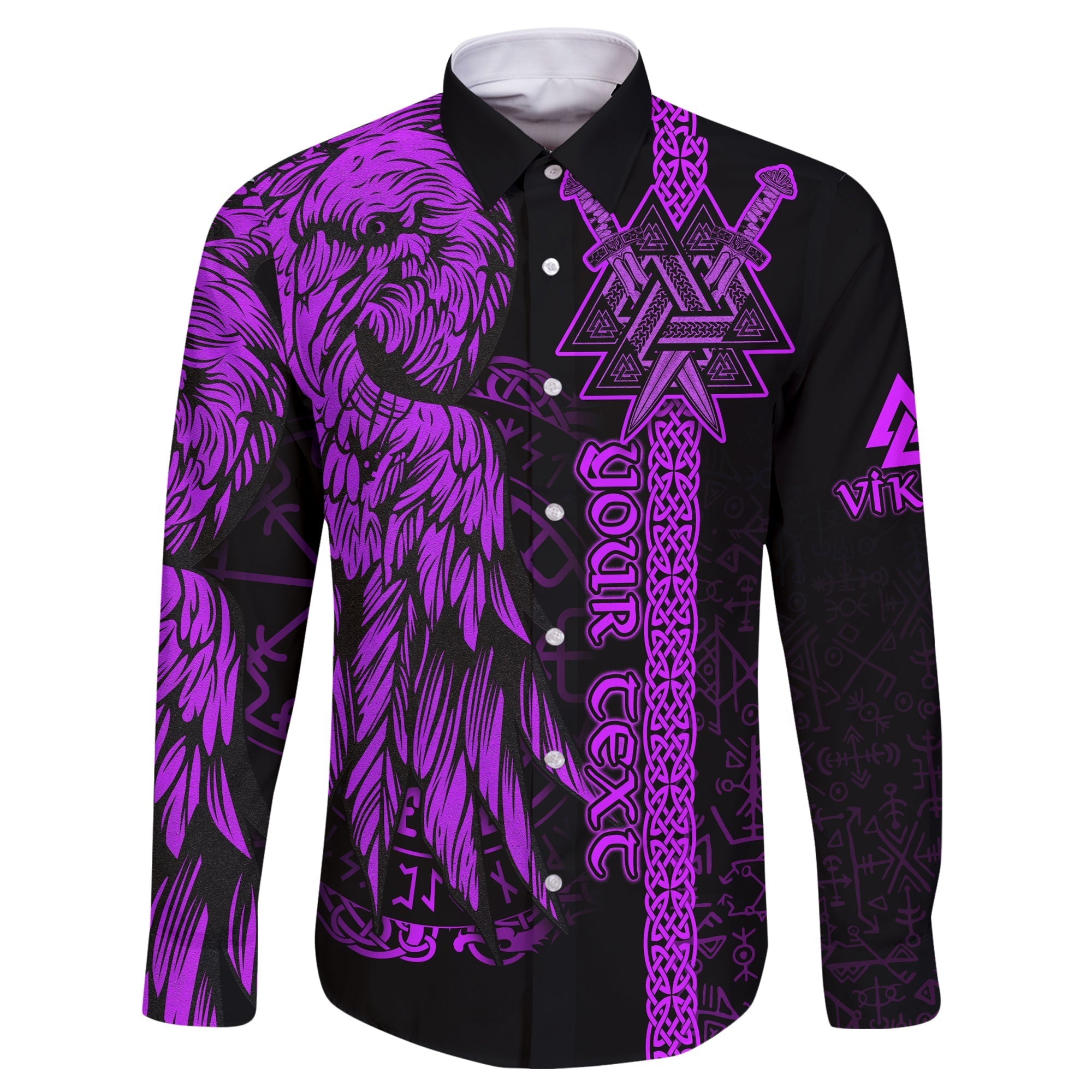 custom-viking-long-sleeve-button-shirt-valknut-raven-symbol-celtic-vegvisir-purple-color