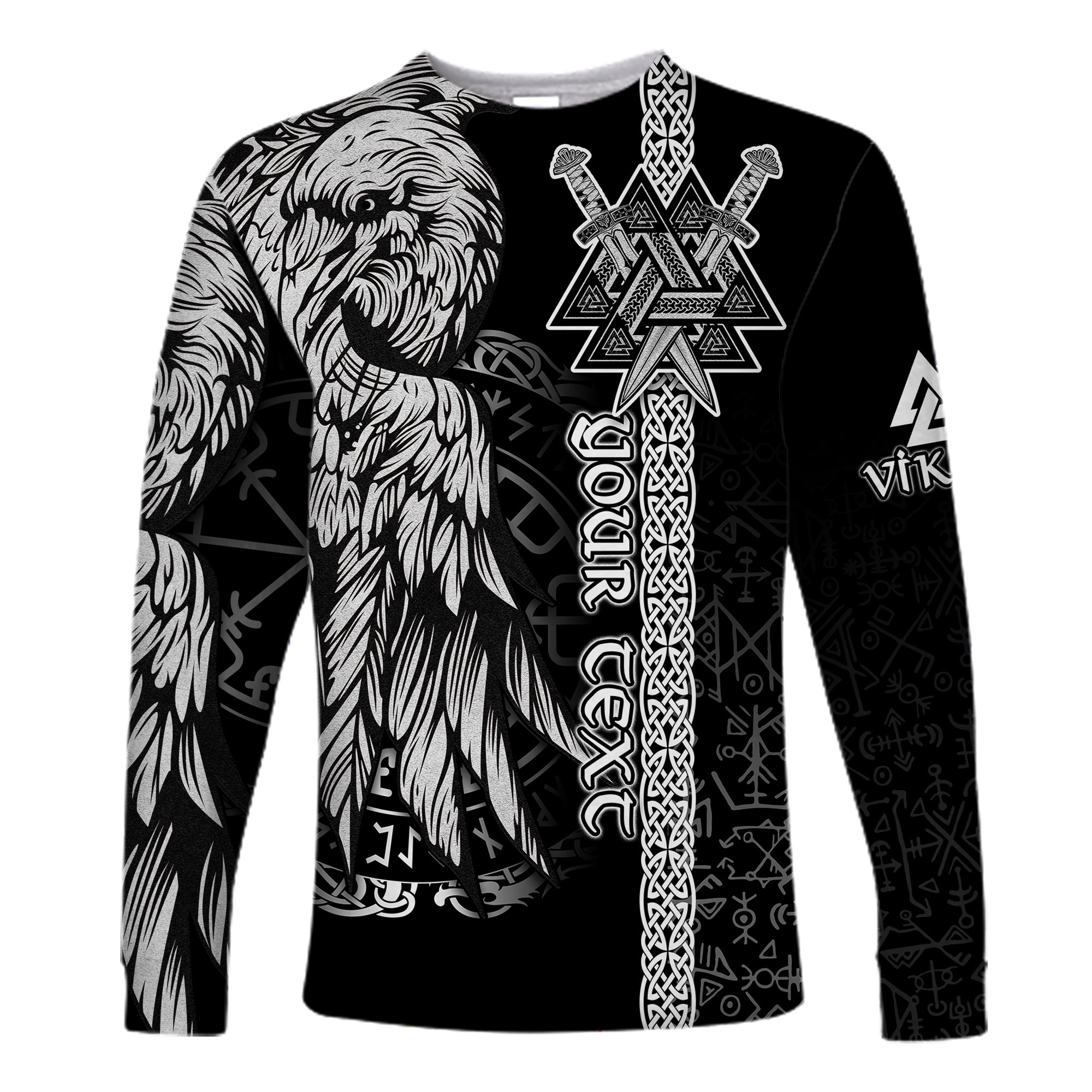 custom-viking-long-sleeve-shirt-valknut-raven-symbol-celtic-vegvisir-black-color