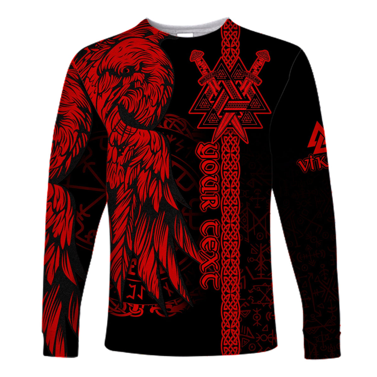 custom-viking-long-sleeve-shirt-valknut-raven-symbol-celtic-vegvisir-red-color