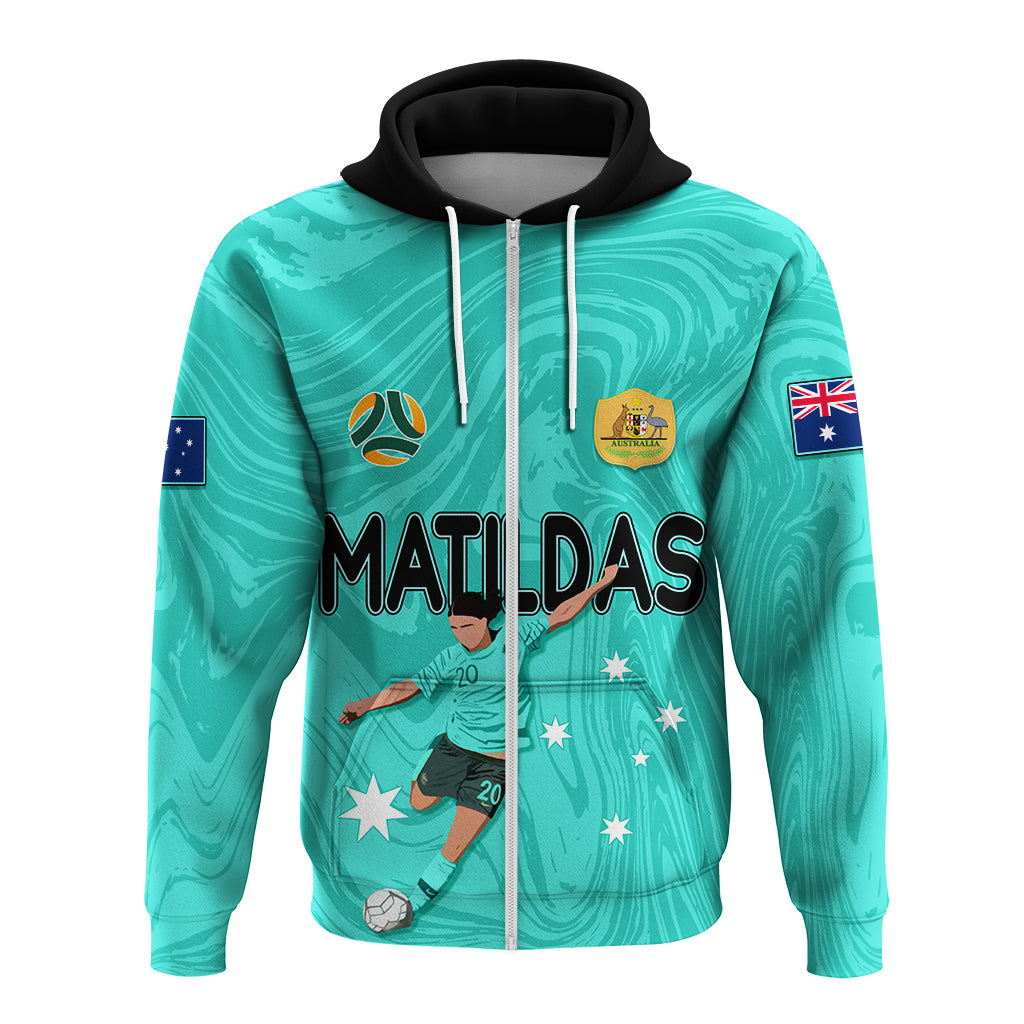 Personalised Aussie Matildas Hoodie 2024 Sam Kerr World Cup Marble Patterns - Turquoise - Wonder Print Shop