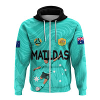 Personalised Aussie Matildas Hoodie 2024 Sam Kerr World Cup Marble Patterns - Turquoise - Wonder Print Shop