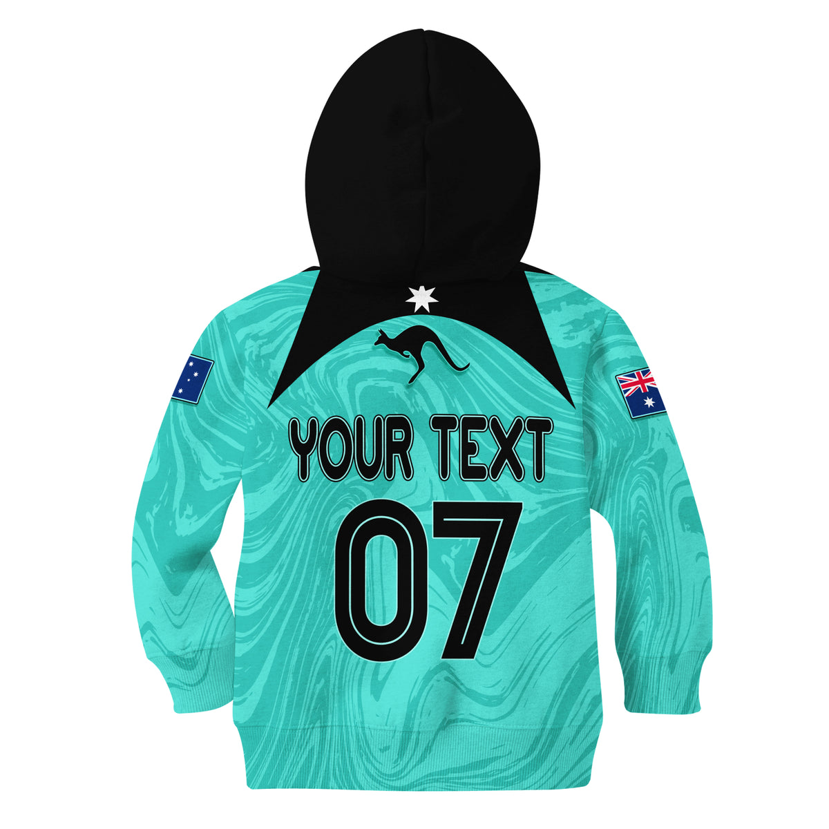 Personalised Aussie Matildas Hoodie 2024 Sam Kerr World Cup Marble Patterns - Turquoise - Wonder Print Shop
