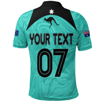 Personalised Aussie Matildas Polo Shirt 2024 Sam Kerr World Cup Marble Patterns - Turquoise - Wonder Print Shop