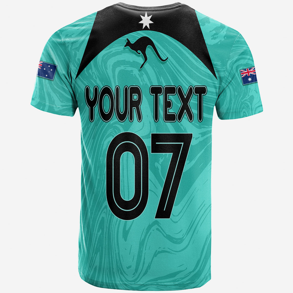Personalised Aussie Matildas T shirt 2024 Sam Kerr World Cup Marble Patterns - Turquoise - Wonder Print Shop