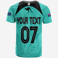 Personalised Aussie Matildas T shirt 2024 Sam Kerr World Cup Marble Patterns - Turquoise - Wonder Print Shop