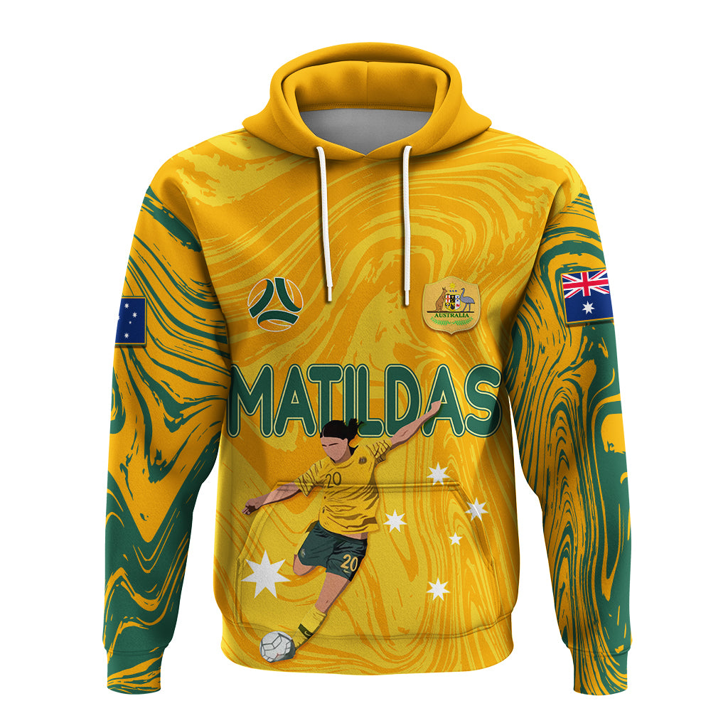 Personalised Aussie Matildas Hoodie 2024 Sam Kerr World Cup Marble Patterns - Wonder Print Shop