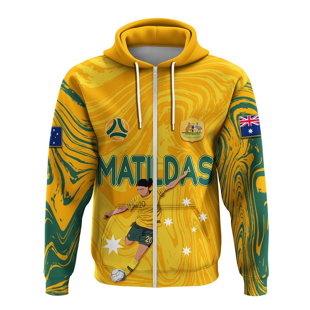 Personalised Aussie Matildas Hoodie 2024 Sam Kerr World Cup Marble Patterns - Wonder Print Shop