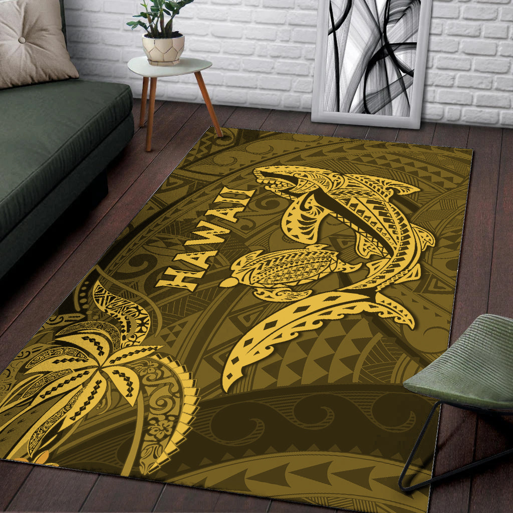 Hawaii Shark and Turtle Area Rug With Gold Kakau LT9 - Wonder Print Shop