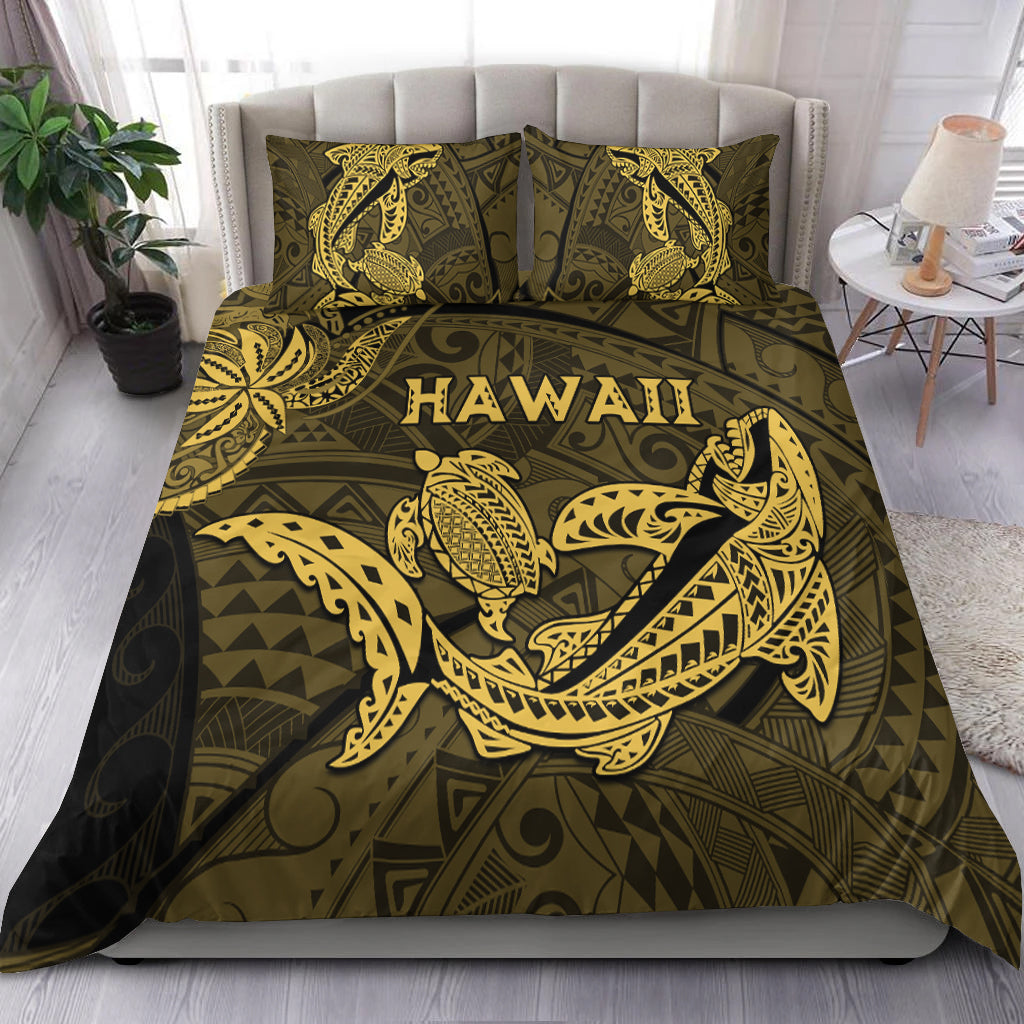 Hawaii Shark and Turtle Bedding Set With Gold Kakau LT9 - Wonder Print Shop