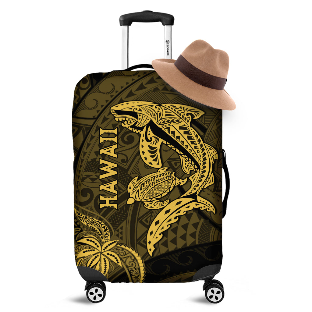 Hawaii Shark and Turtle Luggage Cover With Gold Kakau - Wonder Print Shop