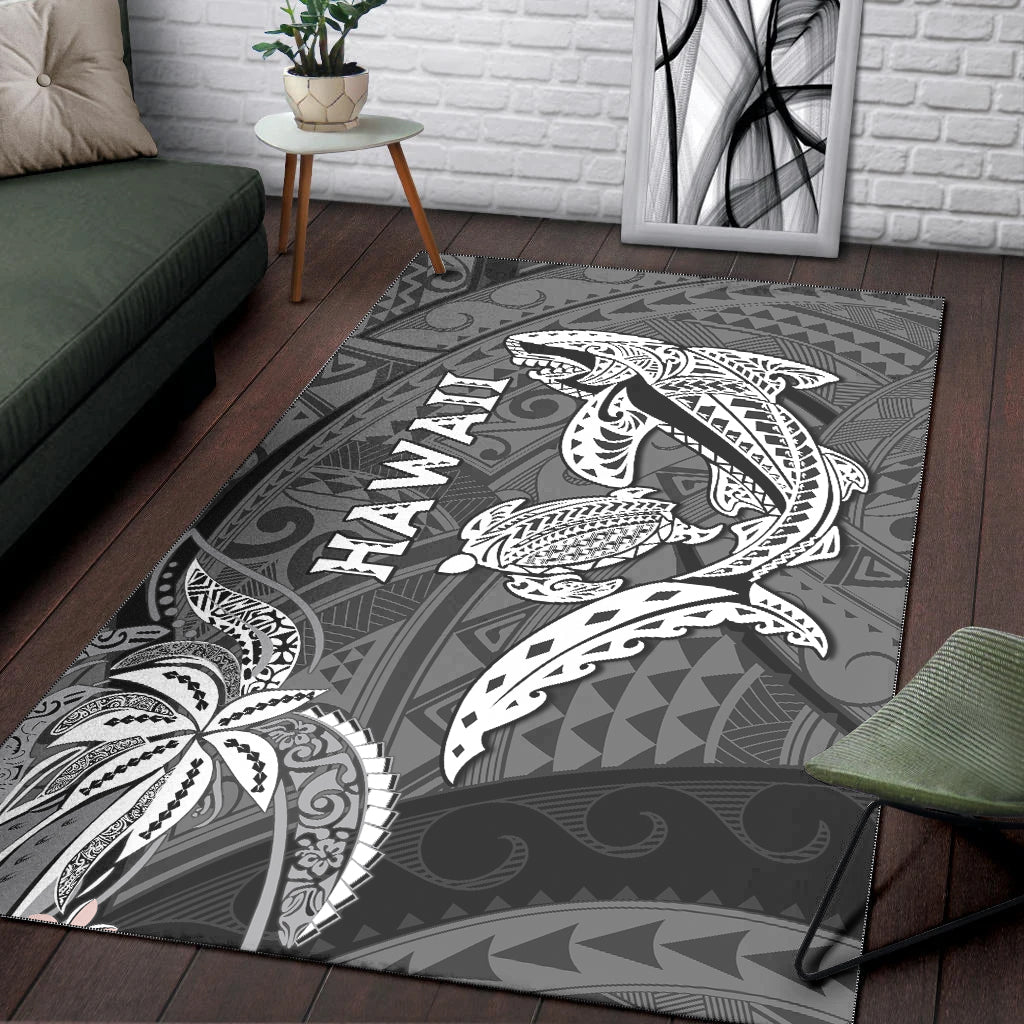 Hawaii Shark and Turtle Area Rug With Black Kakau LT9 - Wonder Print Shop