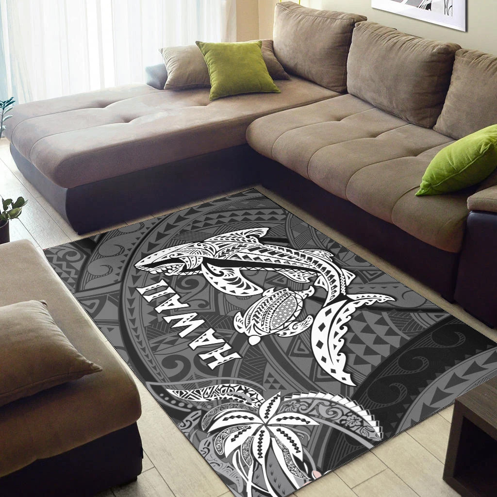 Hawaii Shark and Turtle Area Rug With Black Kakau LT9 - Wonder Print Shop