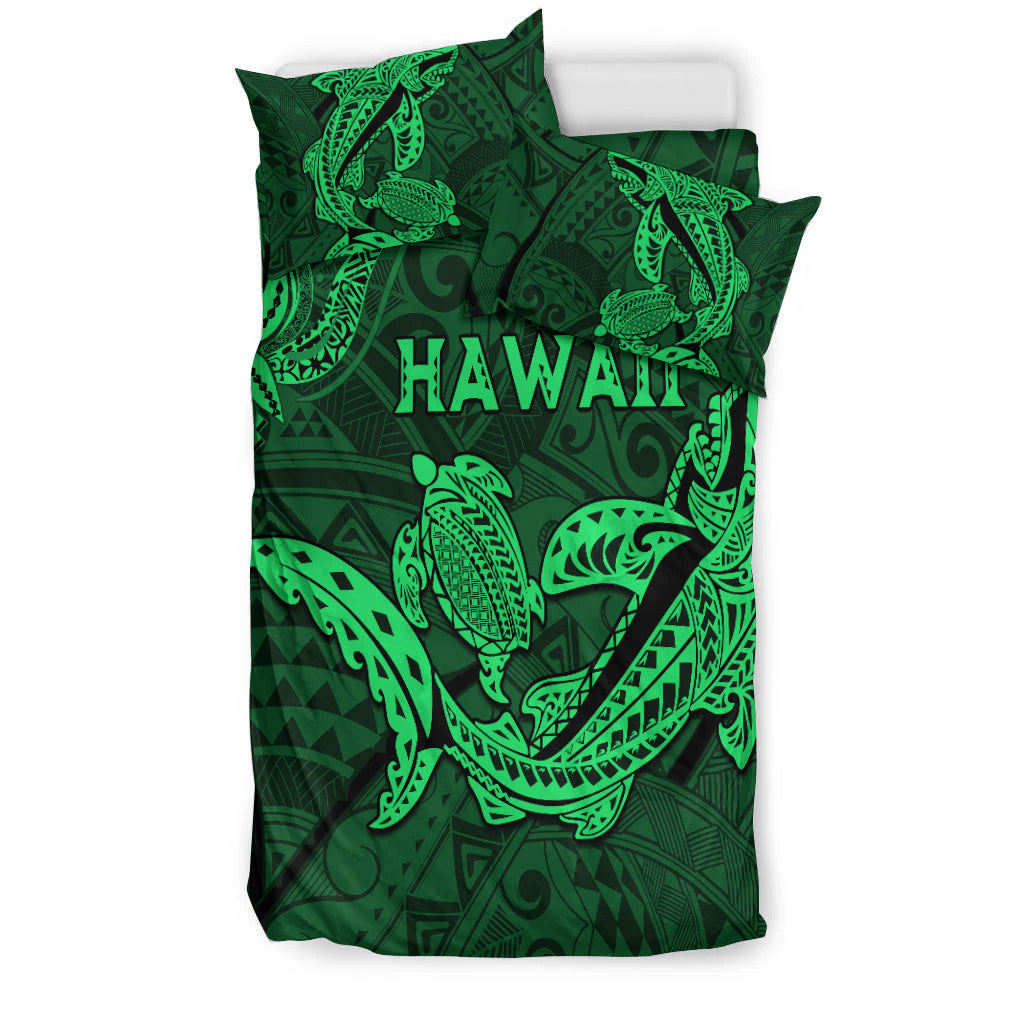 Hawaii Shark and Turtle Bedding Set With Green Kakau LT9 - Wonder Print Shop