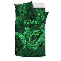 Hawaii Shark and Turtle Bedding Set With Green Kakau LT9 - Wonder Print Shop