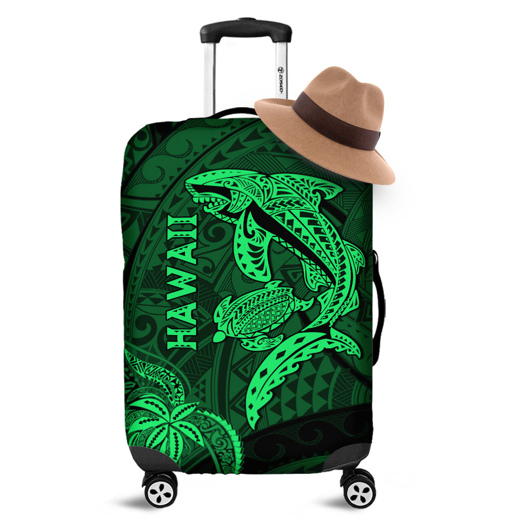 Hawaii Shark and Turtle Luggage Cover With Green Kakau - Wonder Print Shop