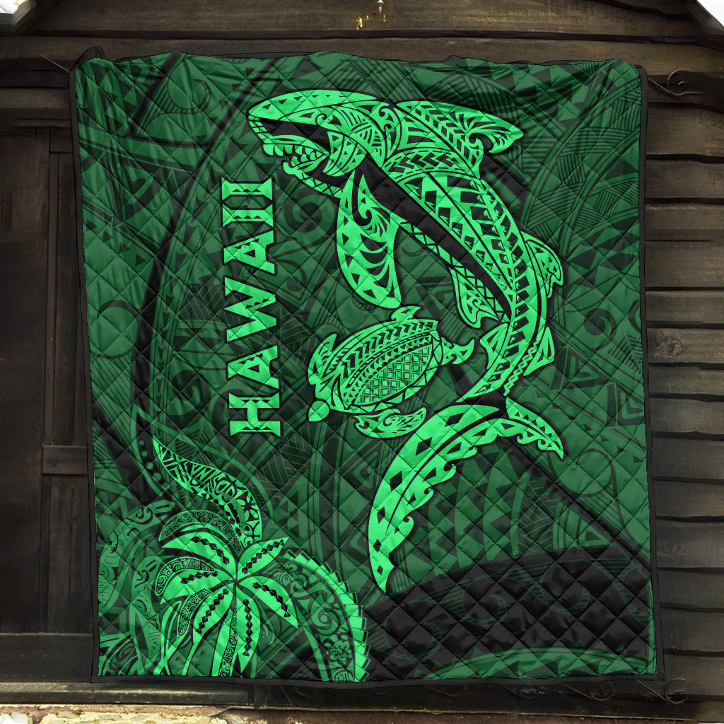 Hawaii Shark and Turtle Quilt With Green Kakau - Wonder Print Shop