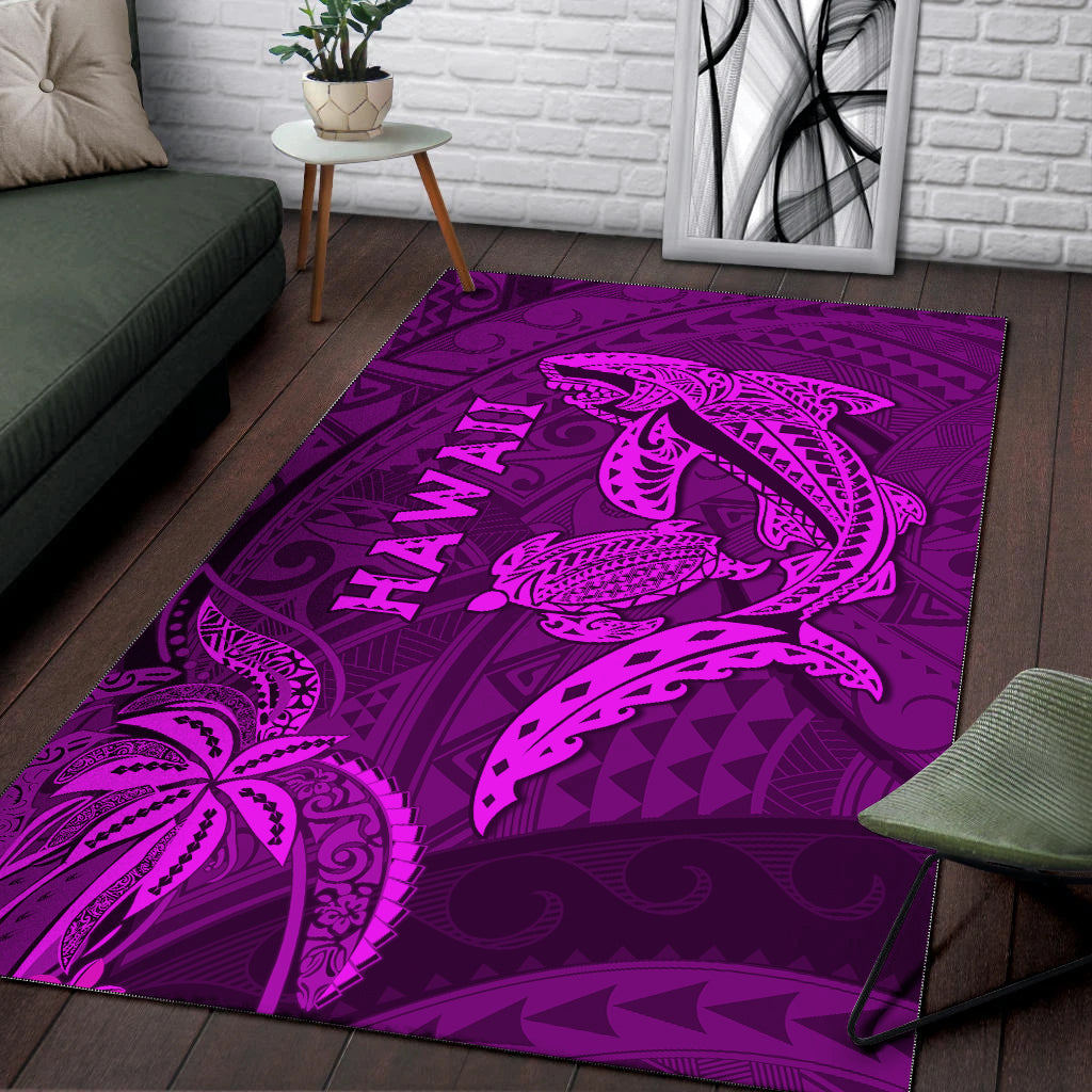 Hawaii Shark and Turtle Area Rug With Purple Kakau LT9 - Wonder Print Shop