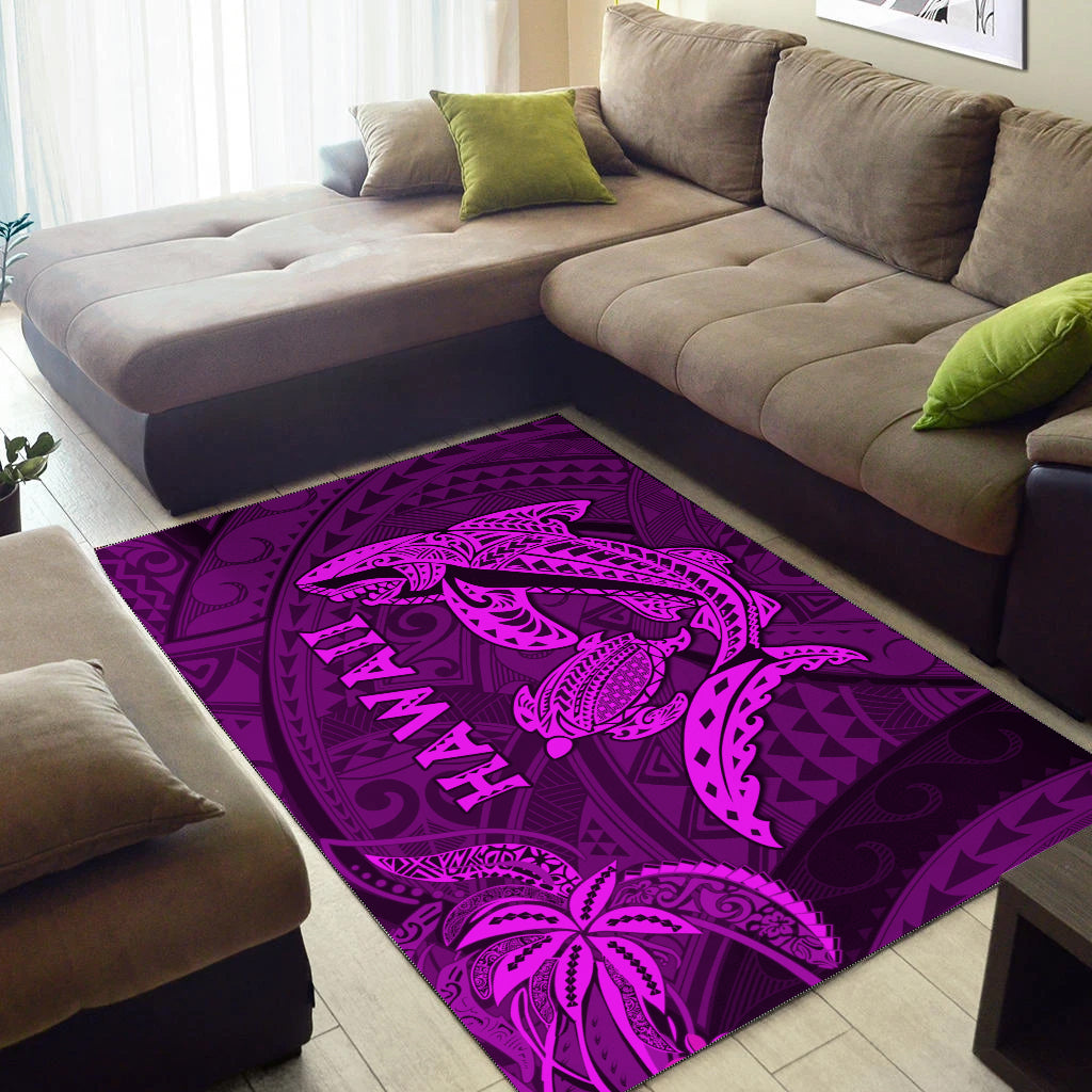 Hawaii Shark and Turtle Area Rug With Purple Kakau LT9 - Wonder Print Shop