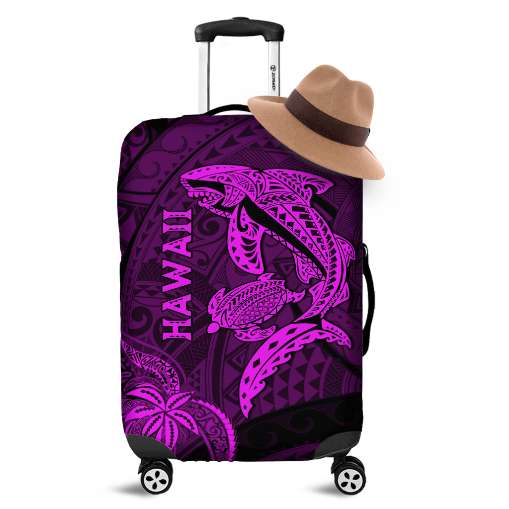 Hawaii Shark and Turtle Luggage Cover With Purple Kakau - Wonder Print Shop