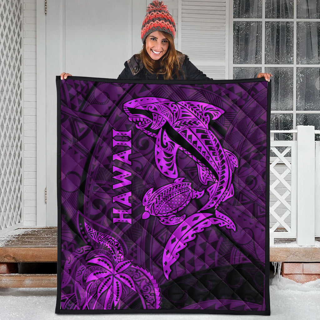 Hawaii Shark and Turtle Quilt With Purple Kakau - Wonder Print Shop