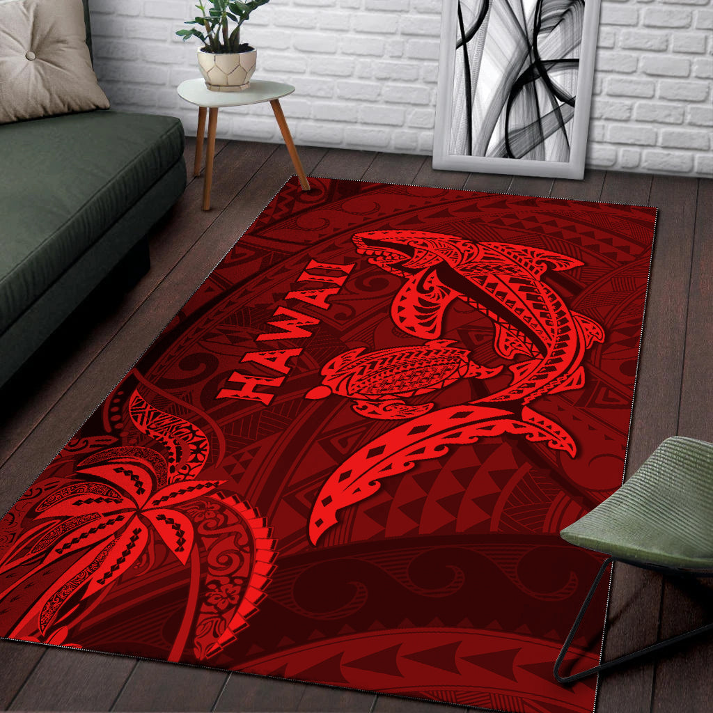 Hawaii Shark and Turtle Area Rug With Red Kakau LT9 - Wonder Print Shop