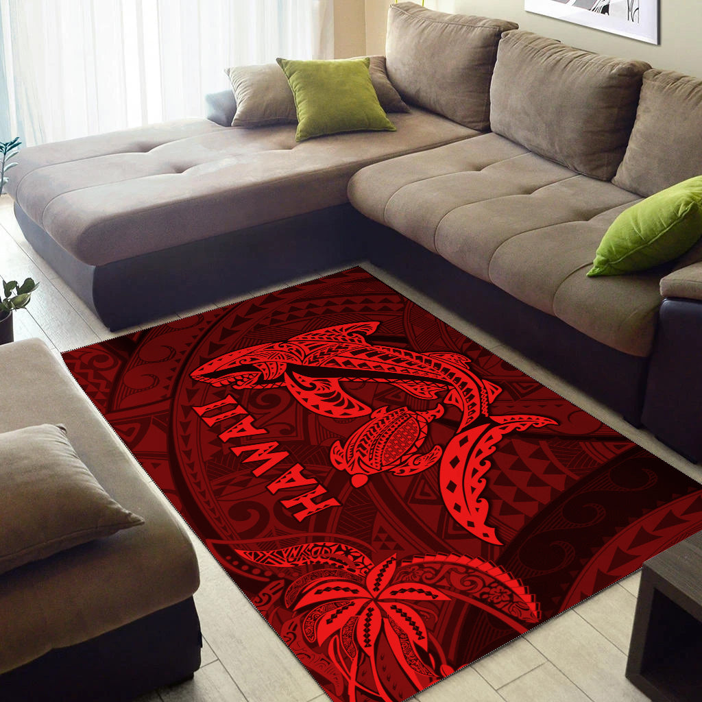 Hawaii Shark and Turtle Area Rug With Red Kakau LT9 - Wonder Print Shop