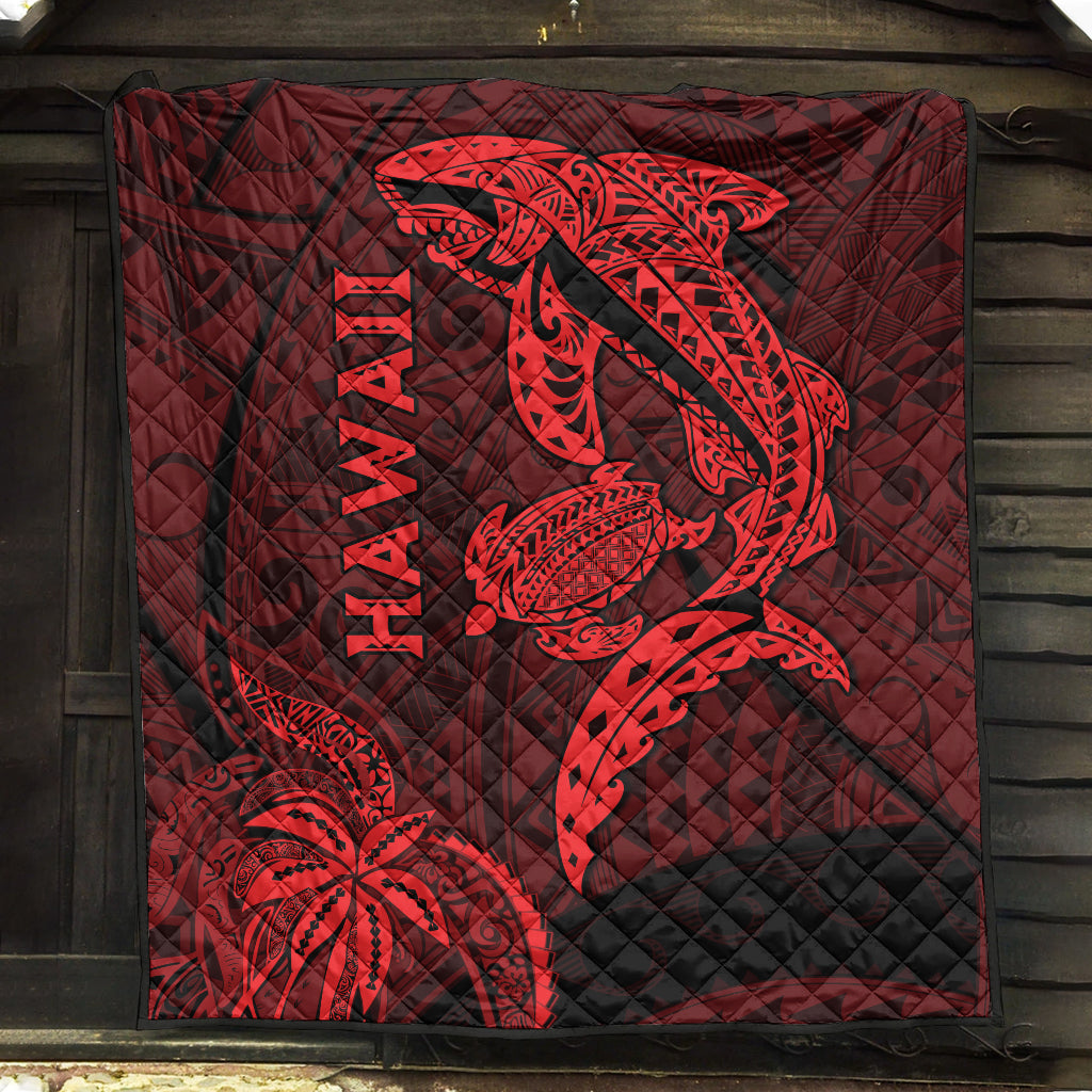 Hawaii Shark and Turtle Quilt With Red Kakau - Wonder Print Shop