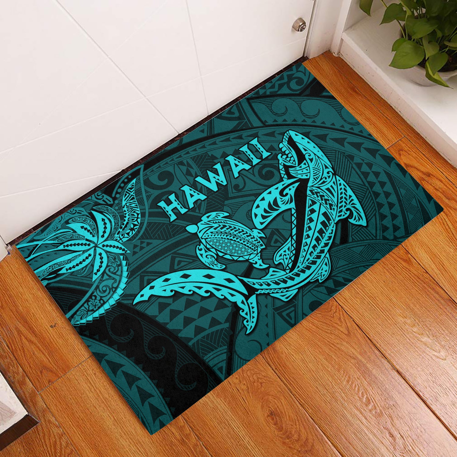 hawaii-shark-and-turtle-door-mats-with-turquoise-kakau
