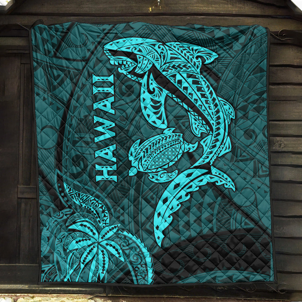 Hawaii Shark and Turtle Quilt With Turquoise Kakau - Wonder Print Shop