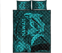 Hawaii Shark and Turtle Quilt Bed Set With Turquoise Kakau - Wonder Print Shop