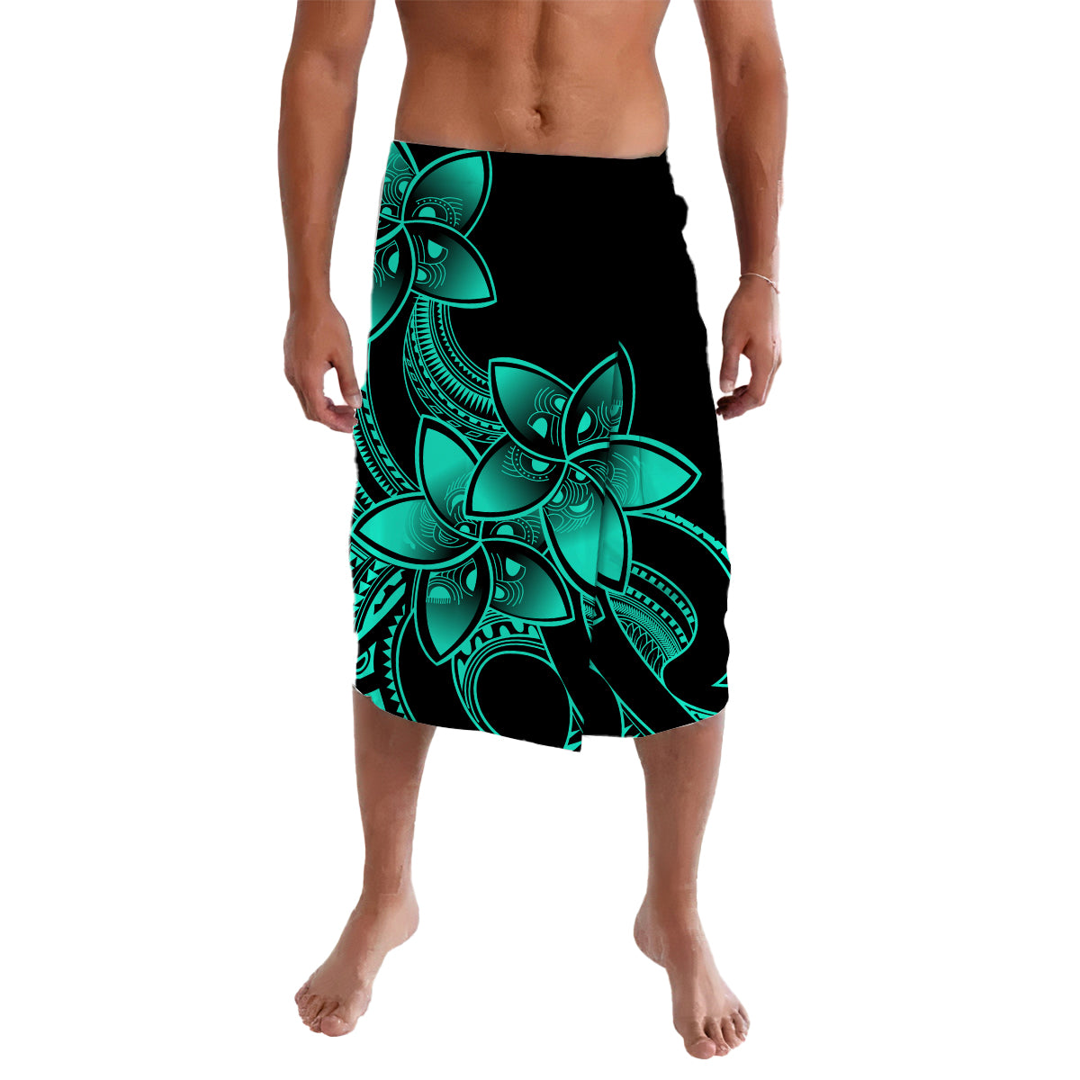 Polynesian Plumeria Flowers Lavalava Polynesian Tribal Aqua Vibe - Wonder Print Shop
