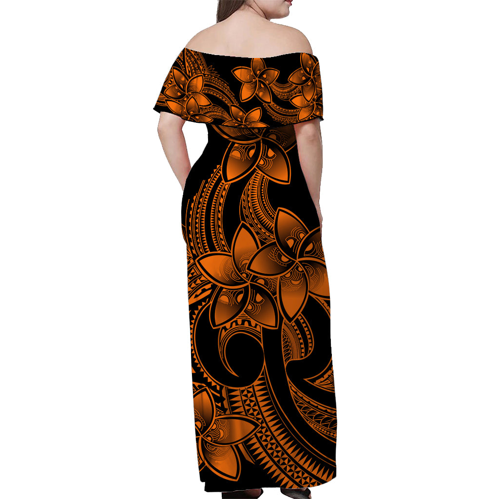 Polynesian Couple Outfits Plumeria Flowers Couples Long Dress and Hawaiian Shirt Polynesian Tribal Gold Vibe LT9 - Wonder Print Shop