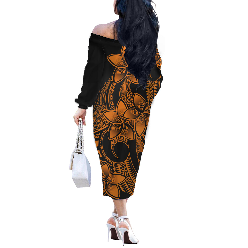 polynesian-pride-plumeria-flowers-off-shoulder-long-sleeve-dress-polynesian-tribal-gold-vibe