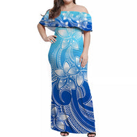 Polynesian Couple Outfits Plumeria Flowers Couples Long Dress and Hawaiian Shirt Polynesian Tribal Gradient Blue LT9 - Wonder Print Shop
