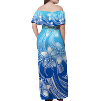 Polynesian Couple Outfits Plumeria Flowers Couples Long Dress and Hawaiian Shirt Polynesian Tribal Gradient Blue LT9 - Wonder Print Shop