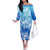 Polynesian Couple Outfits Plumeria Flowers Couples Long Sleeve Dress and Hawaiian Shirt Polynesian Tribal Gradient Blue LT9 - Wonder Print Shop