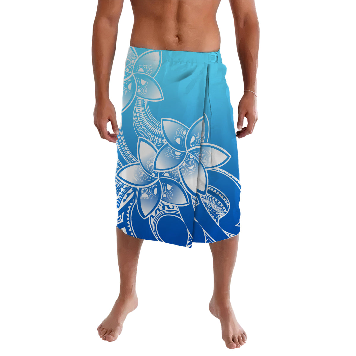 Polynesian Plumeria Flowers Lavalava Polynesian Tribal Gradient Blue - Wonder Print Shop