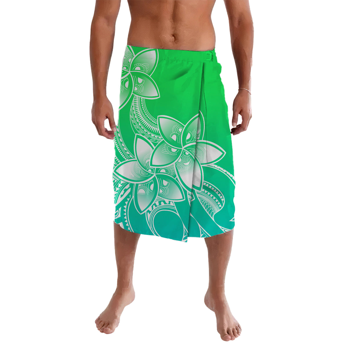 Polynesian Plumeria Flowers Lavalava Polynesian Tribal Gradient Green - Wonder Print Shop