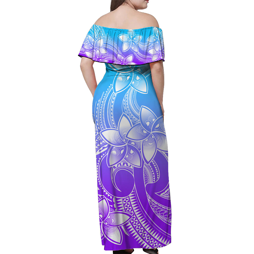 Polynesian Couple Outfits Plumeria Flowers Couples Long Dress and Hawaiian Shirt Polynesian Tribal Gradient Purple LT9 - Wonder Print Shop