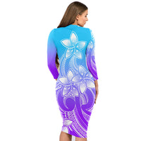 polynesian-pride-plumeria-flowers-long-sleeve-dress-polynesian-tribal-gradient-purple